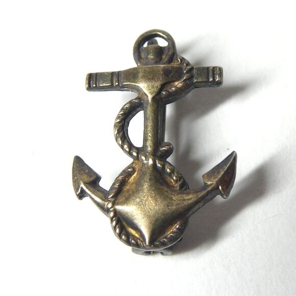Ship Anchor & Rope Vintage Lapel Pin Collar Insignia 1/2" - Picture 2 of 6